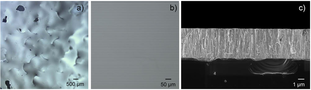 Fig. 1. Optical images of the surface for samples deposited on (1 0 0) Si at different plasma power. (a) Delamination and cracks are evident for the sample deposited at 160 W ( ross s (