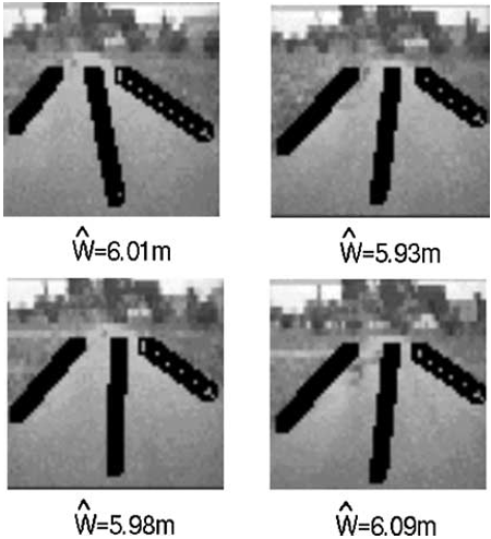Figure 22. Estimation of road edges and width in a sequence of images.